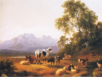 Un paesaggio pastorale olandese, da fonte di rivista o libro sconosciuta