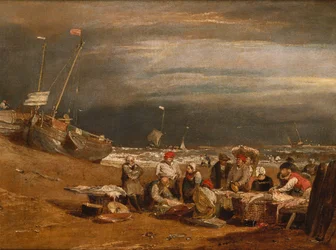 Un mercato del pesce sulla spiaggia, c.1802-04