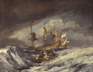Barche che portano ancore alle navi da guerra olandesi, c.1804
