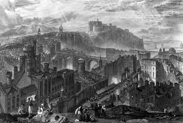 Edimburgo dalla Calton Hill, inciso da George Cooke, 1820