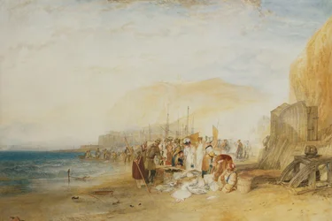 Hastings: mercato del pesce sulla sabbia, mattina presto, 1822