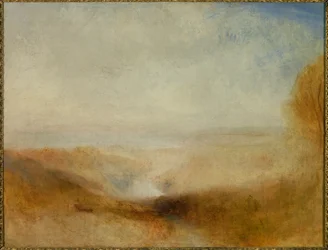 Paesaggio con un fiume e una baia in lontananza. Chiamato anche «Confluenza del Severn e del Wye». Dipinto di Joseph Mallord William Turner (1775-1851)