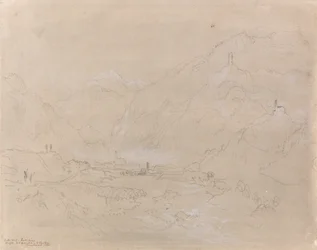 Paesaggio montuoso con città nella valle, c.1840