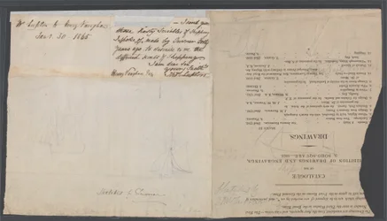 Schizzo di due navi su una pagina di catalogo, c.1823