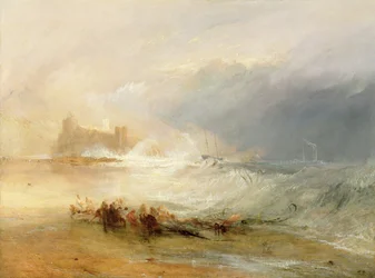 Naufragatori - costa del Northumberland, con un battello a vapore che assiste una nave al largo, 1834
