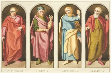 Quattro profeti minori dipinti sul lato ovest dello schermo che divide la navata dal coro della cattedrale di Bristol