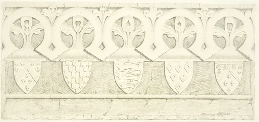 Fregio gotico e stemmi nella sala della sagrestia della cattedrale di Bristol