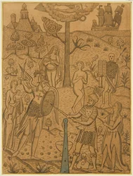 Pannello da un Vecchio Baule di Quercia nell