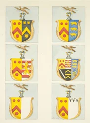 Sei stemmi nelle vetrate delle navate nord e sud (estremità est) della Cattedrale di Bristol
