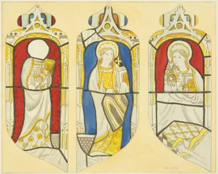 Tre figure nella finestra orientale del transetto nord di St Mary Redcliffe