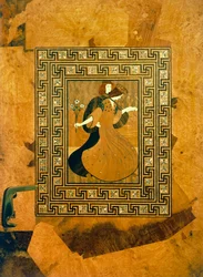 Scena galante, intarsio decorativo sulla porta della sala da musica, disegno di Joseph Maria Olbrich (1867-1908), Vienna, Austria
