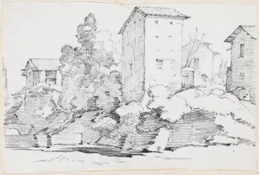 Edifici agricoli italiani vicino a un ruscello
