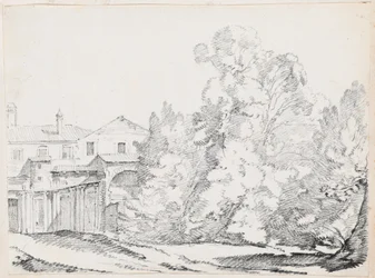 Alberi che Schermano una Casa Costruita su Rovine Antiche