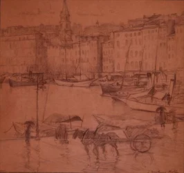 Scena del porto, giorno di pioggia