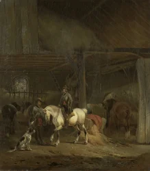 Stalla per cavalli, 1830-1840 circa (olio su tavola)