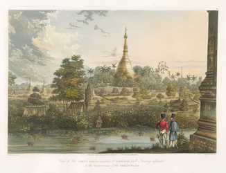Veduta della Grande Pagoda Dagon a Rangoon da ovest, inciso da Henry Pyall (1795-1833) 1825-26