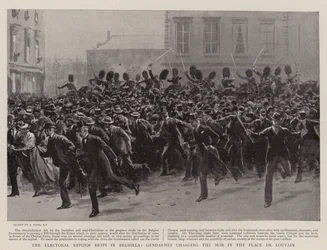 I disordini per la riforma elettorale a Bruxelles, Gendarmi che caricano la folla in Place de Louvain