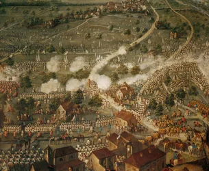 Guerra di successione spagnola: le truppe imperiali comandate dal principe Eugenio di Savoia sconfiggono le truppe francesi nella battaglia di Malplaquet ...