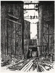 In Fondo alla Chiusa di Gatun, tavola IV da Il Canale di Panama di Joseph Pennell, 1912