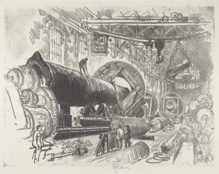 Taglio e tornitura di un grande cannone, 1916