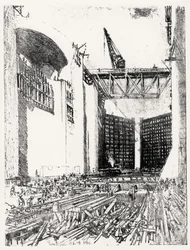 Posa del Pavimento: Chiusa di Pedro Miguel, tavola XVIII da Il Canale di Panama di Joseph Pennell, 14 febbraio 1912