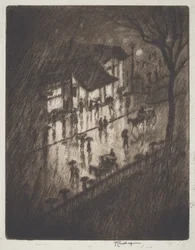 Notte piovosa, negozi di Charing Cross
