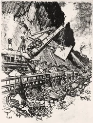 Lavoro con la Pala a Vapore: Taglio di Culebra, tavola XIV da Il Canale di Panama di Joseph Pennell, 1912