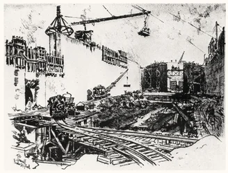 Le Mura di Pedro Miguel, tavola XX da Il Canale di Panama di Joseph Pennell, 1912