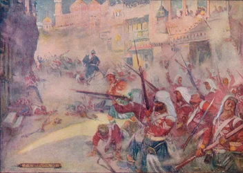 Soldati britannici visti combattere per le strade, 1908, c1920