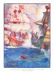 Sir Andrew con le sue due navi, la Yellow Carvel e la Flower, sconfisse cinque navi inglesi