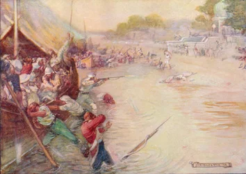 Le barche incagliate nel fango erano un facile bersaglio, 1908