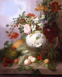 Vaso di fiori estivi. Dipinto di Joseph Rhodes (1782-1854) Collezione privata.
