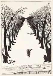 Il gatto che camminava da solo, illustrazione da «Storie proprio così per bambini piccoli» di Rudyard Kipling, pubblicato a Londra, 1951