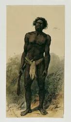 Indigeno con boomerang da Woolongong (Wollongong), Australia