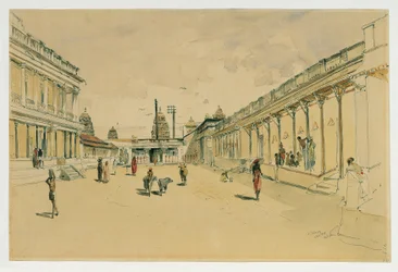 Strada a Madras con un tempio