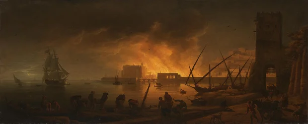Incendio notturno in un porto marittimo, 1748