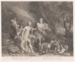 Venere e Adone come amanti con quattro putti