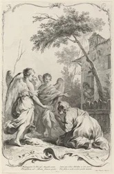 Abramo in ginocchio davanti ai tre angeli