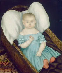 Bambino in cesto di vimini