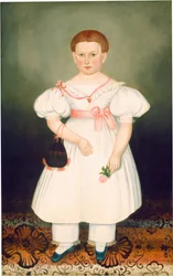 Ragazza con reticolo e rosa, 1840 circa (olio su tela)