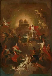 Cristo e i nove cori angelici aspettano Maria davanti al suo trono