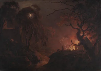 Cottage in fiamme di notte