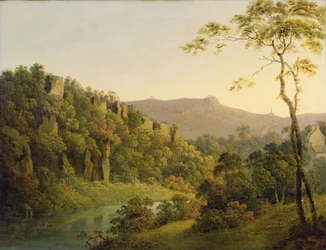 Veduta di Matlock Dale, guardando verso la scarpata di Black Rock, c.1780-5