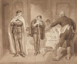 Gil Blas, mentre pratica la medicina sotto il dottor Sangrado, incontra il dottor Cuchillo al capezzale del droghiere