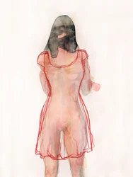 Donna in abito rosso trasparente
