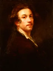 Autoritratto, mezzo busto, guardando oltre la spalla, in un cappotto marrone e camicia bianca, c.1750-52