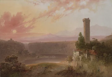 Vista del Lago di Nemi al tramonto, c.1840-50
