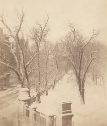 Scena di neve nel comune di Boston, anni 