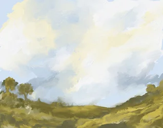 Campi ondulati e cielo nuvoloso