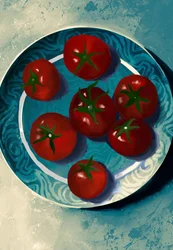 Natura morta con pomodori dai colori vivaci